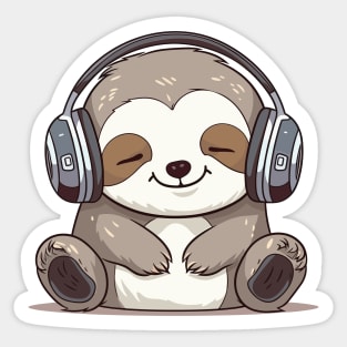 Sloth - Baby Sloth Kawaii Cute, Wearing Headphones, Enjoying The Music Sticker